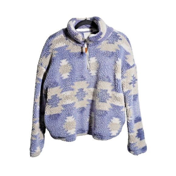 Thread & Supply Womens XS Quarter Zip Fleece Pullover‎ Blue Aztec Pockets Fuzzy - Picture 1 of 11